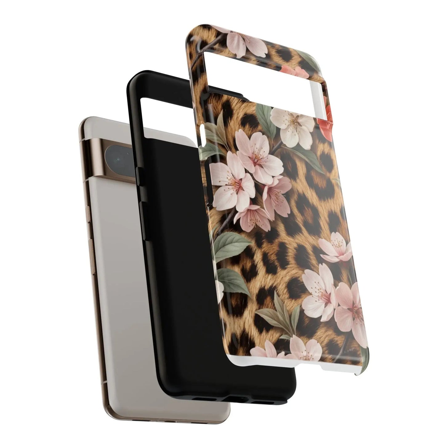 Leopard Floral Tough Case — Protective Phone Case with Pink Cherry Blossoms by Printify