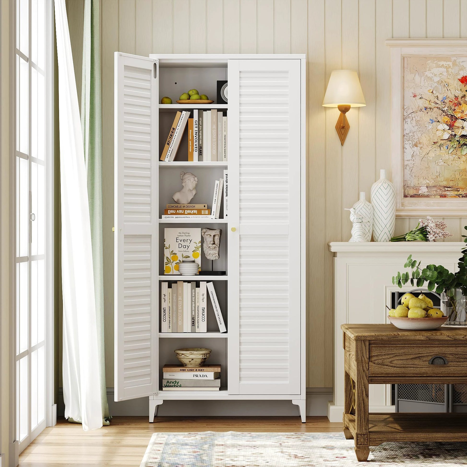 74inch H Metal Storage Cabinets With 5 Shelves, For Bathroom, Required Assembly, White by GJG Denim