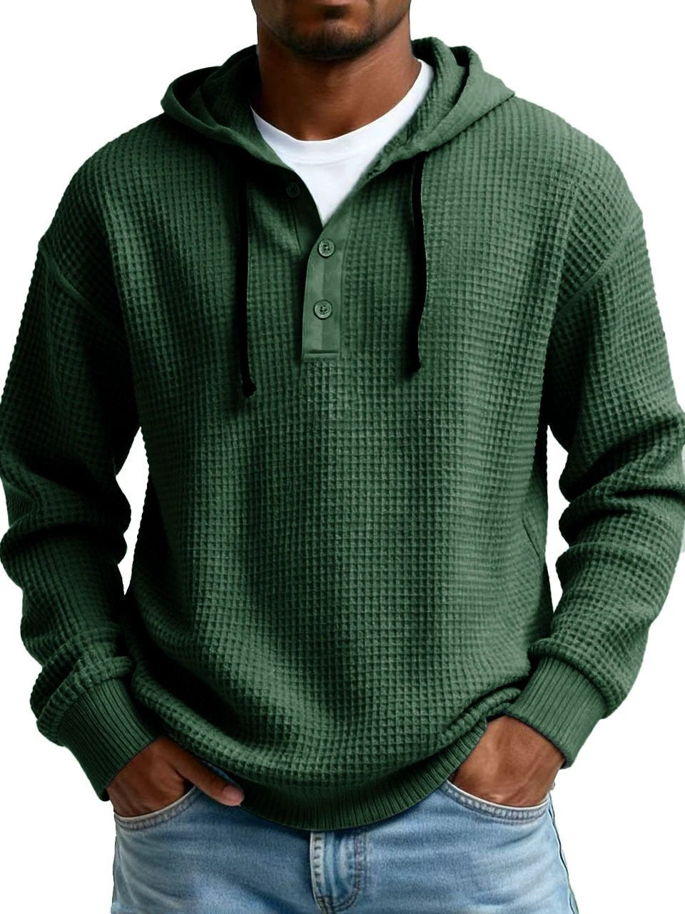 Men's Ribbed Hooded Half-Zip Sweater by GJG Denim