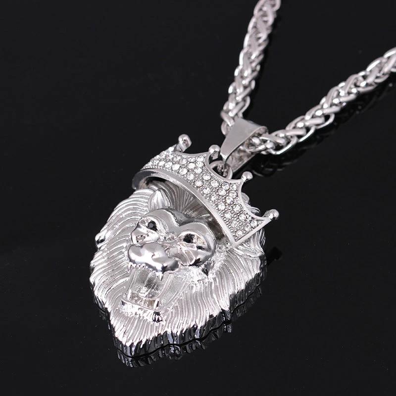 Silver and Gold Plated Crown Lion Luminous Necklace by GJG Denim