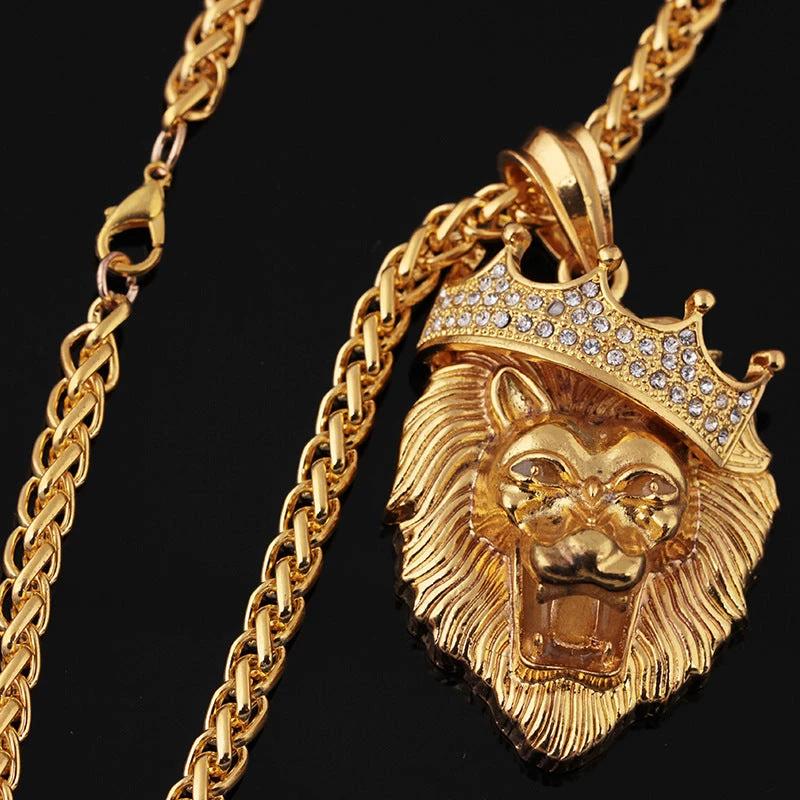 Silver and Gold Plated Crown Lion Luminous Necklace by GJG Denim