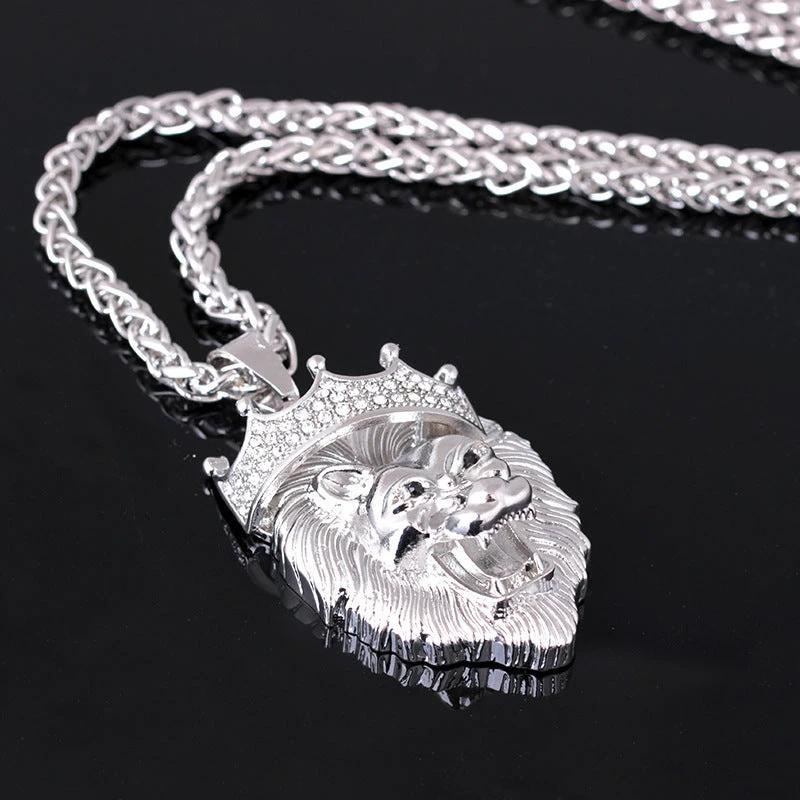 Silver and Gold Plated Crown Lion Luminous Necklace by GJG Denim