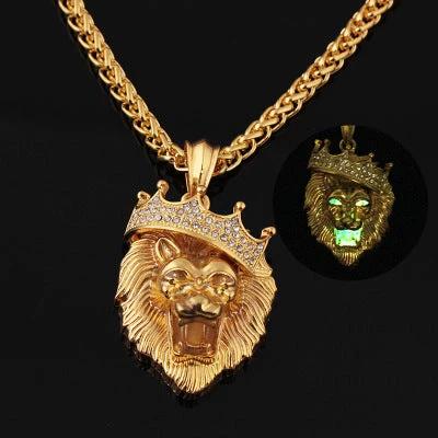 Silver and Gold Plated Crown Lion Luminous Necklace by GJG Denim