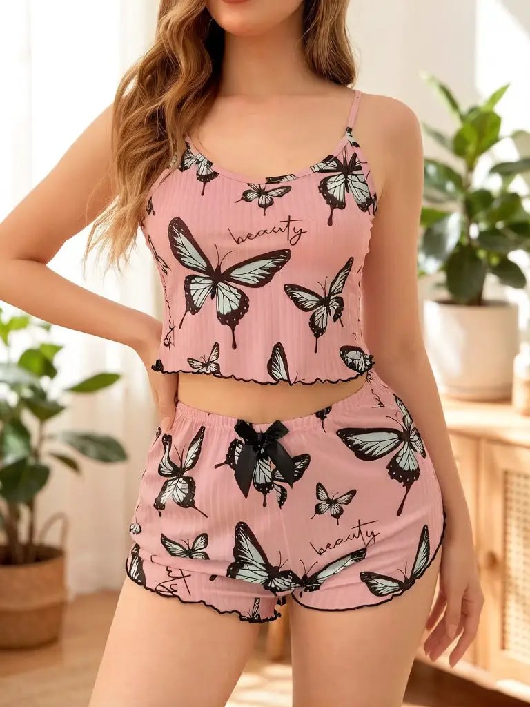 Women's Summer Thin Ribbed Home Wear Pajama Set Sexy Two-Piece by GJG Denim