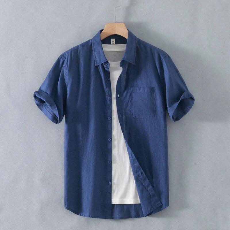 Loose Casual Linen Short-sleeved Shirt by GJG Denim