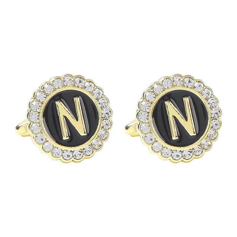 Round Diamond-like Cufflinks for Men 26 Letters by GJG Denim