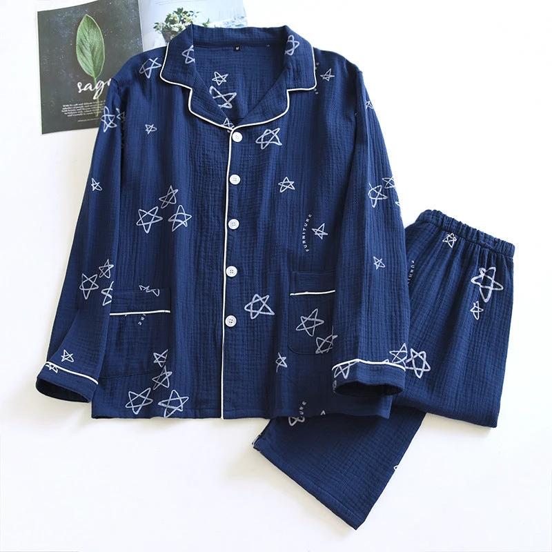Men's Cotton Crepe Double-layer Gauze Pajamas by GJG Denim