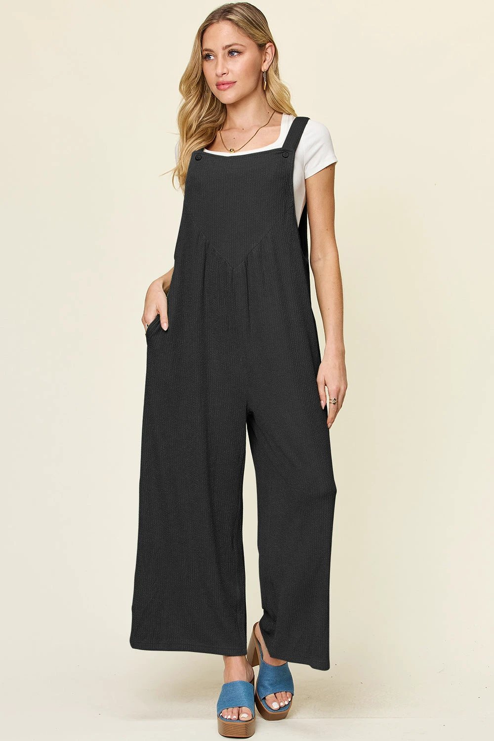 Textured Long Sleeveless Wide Leg Jumpsuit by Lady Ros