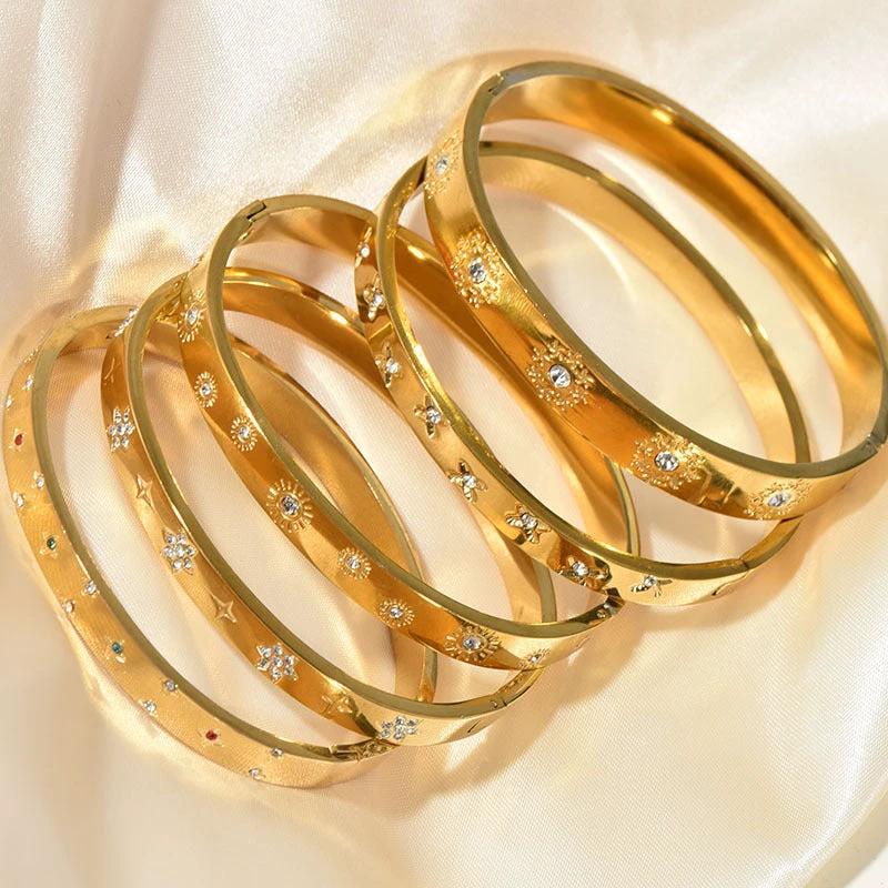 Retro Sunflower Diamond-Encrusted Bracelet Gold Polished Cuff by GJG Denim