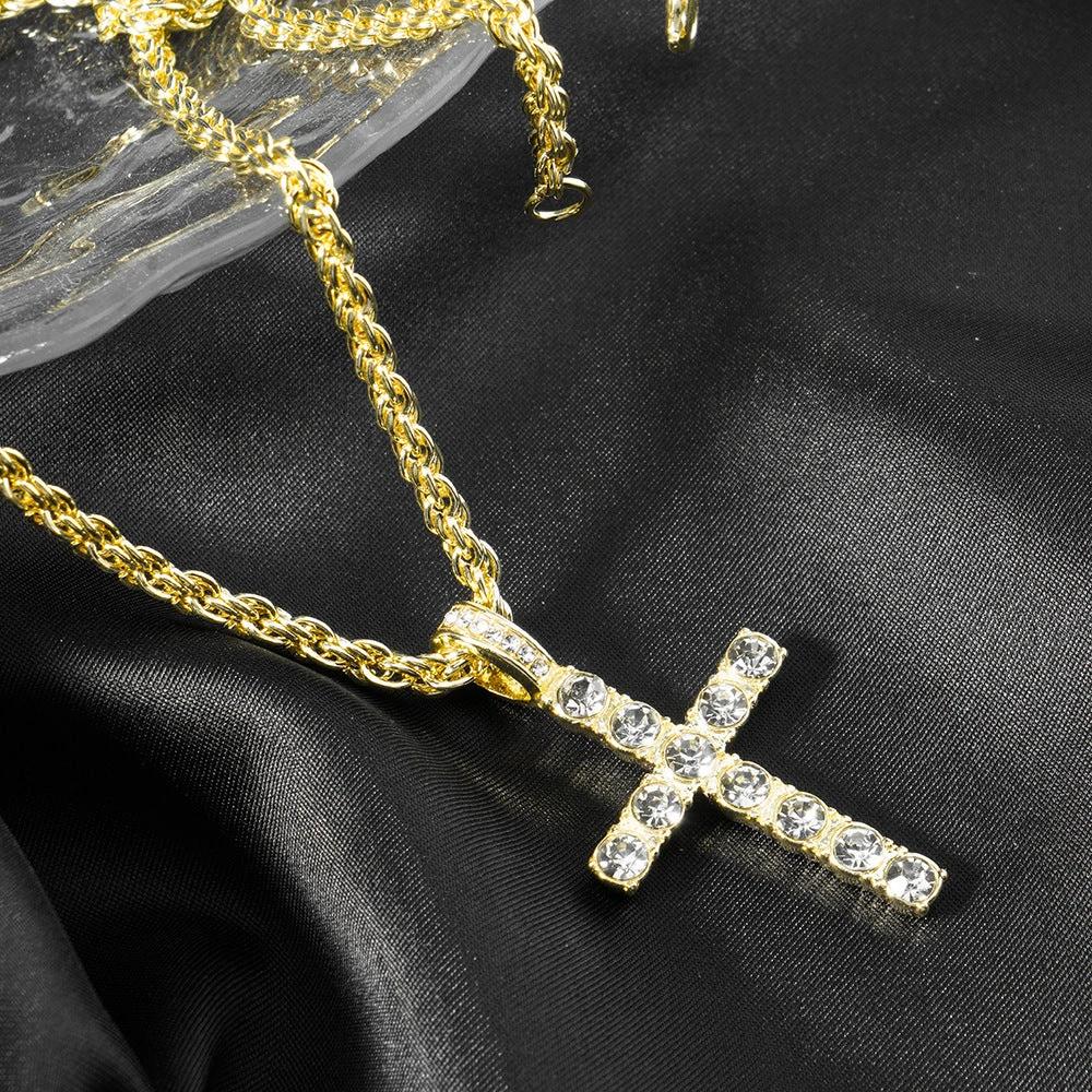 Diamond Like Encrusted Cross Pendant With A 4mm Twisted-link Chain by GJG Denim