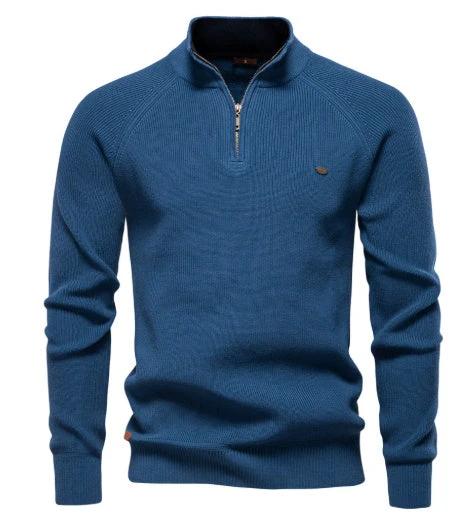 Men's Zipper Stand Collar Knitted Sweater Fashion Slim Solid Color Long Sleeve Half Turtleneck Top Men's Clothing by GJG Denim