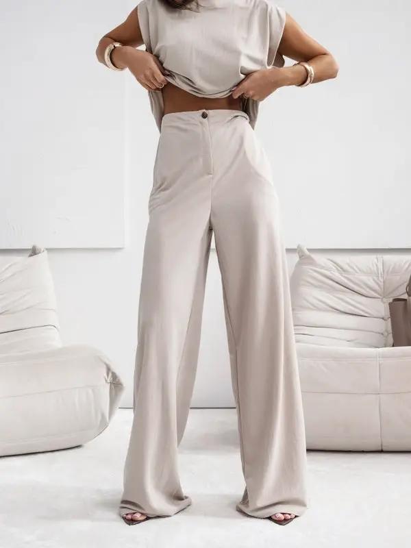 2 Piece Casual Set Short Sleeve T-Shirt Vest Loose Wide Leg Pants Seasonal Comfort by GJG Denim