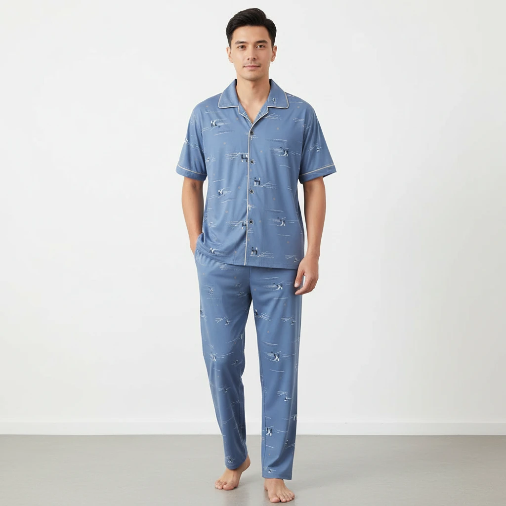 Men's Pajamas Short-sleeved Three-piece Set by GJG Denim