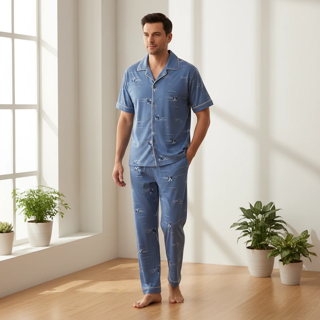 Men's Pajamas Short-sleeved Three-piece Set by GJG Denim
