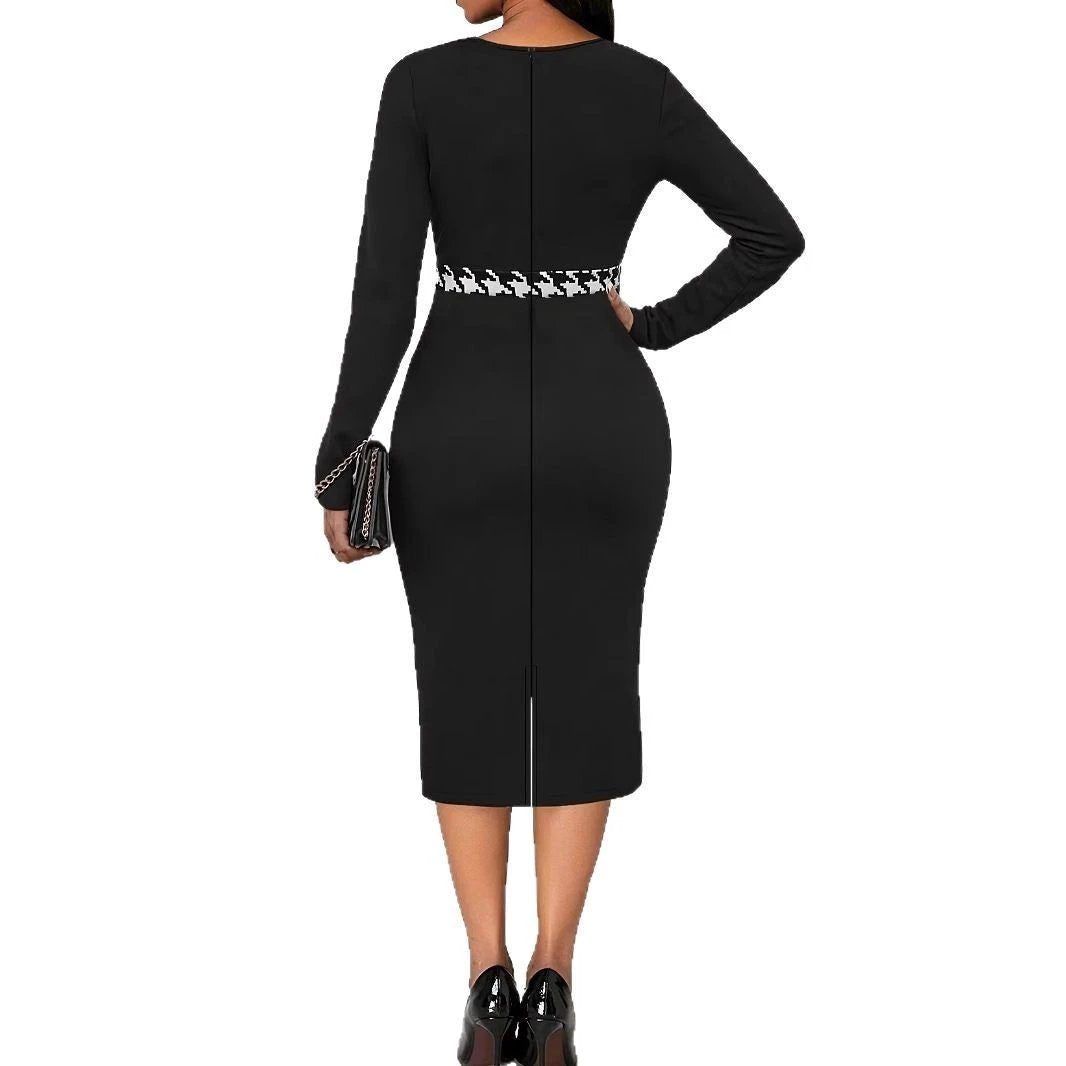 Multicolor Printing Cross Hem Neck Stripe Long Sleeve Plus Size Dress by GJG Denim