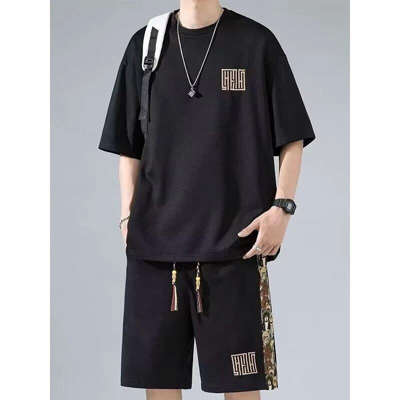 Waffle Embroidery Summer Loose All-match Short Sleeve Two-piece Set by GJG Denim