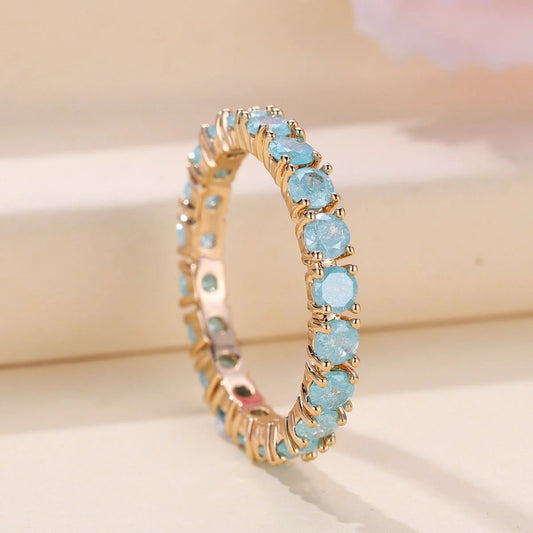 French Retro Champagne Gold Blue Ice Flower Zirconium Full Diamond Ring by GJG Denim