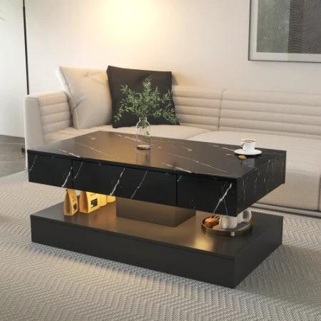 6.93IN High LED Coffee Table,Modern Coffee Table For Living Room,Living Room Tables,Large Living Room Furniture,LED Lights by GJG Denim
