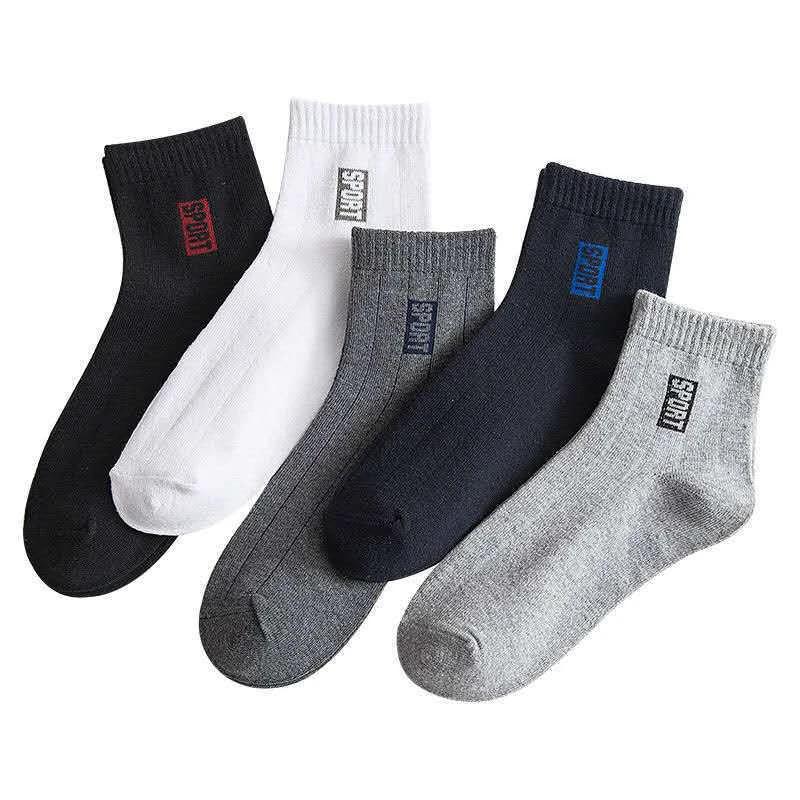 Men's 5 Pairs Breathable Cotton Mid-Tube Sweat-Absorbent Casual Trendy Socks by GJG Denim
