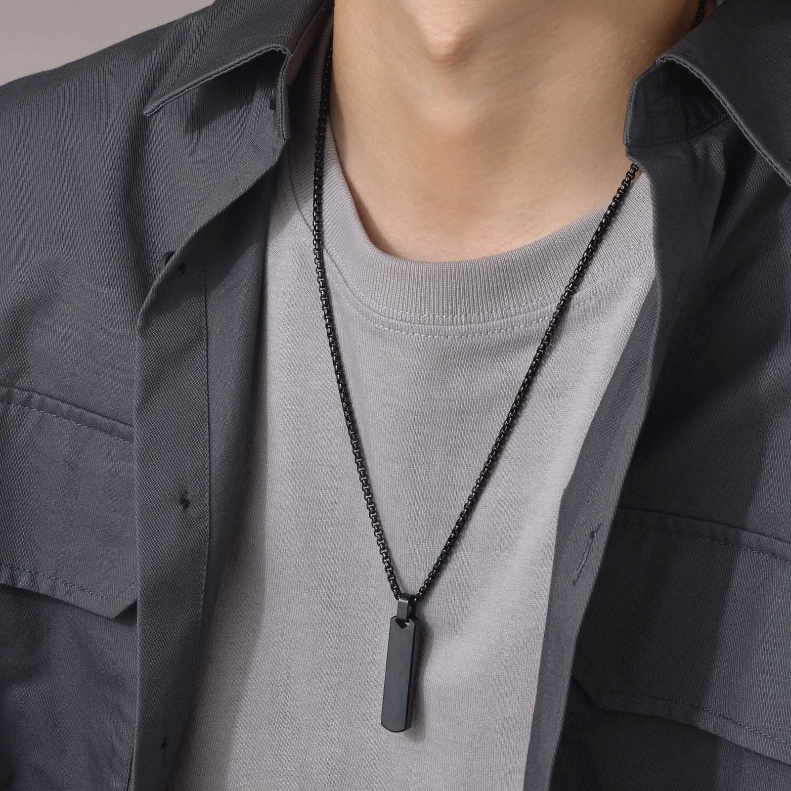 Stainless Steel Three-dimensional Rectangular Geometric Necklace For Men by GJG Denim