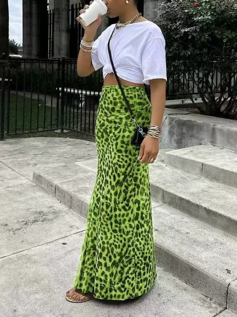 Leopard Print Women's High Waist Elegant Graceful Slimming Skirt by GJG Denim