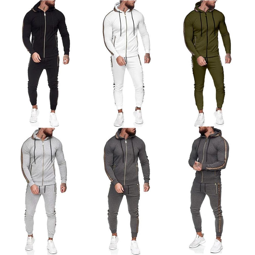 Men's Solid Color Casual Set With Hood by GJG Denim
