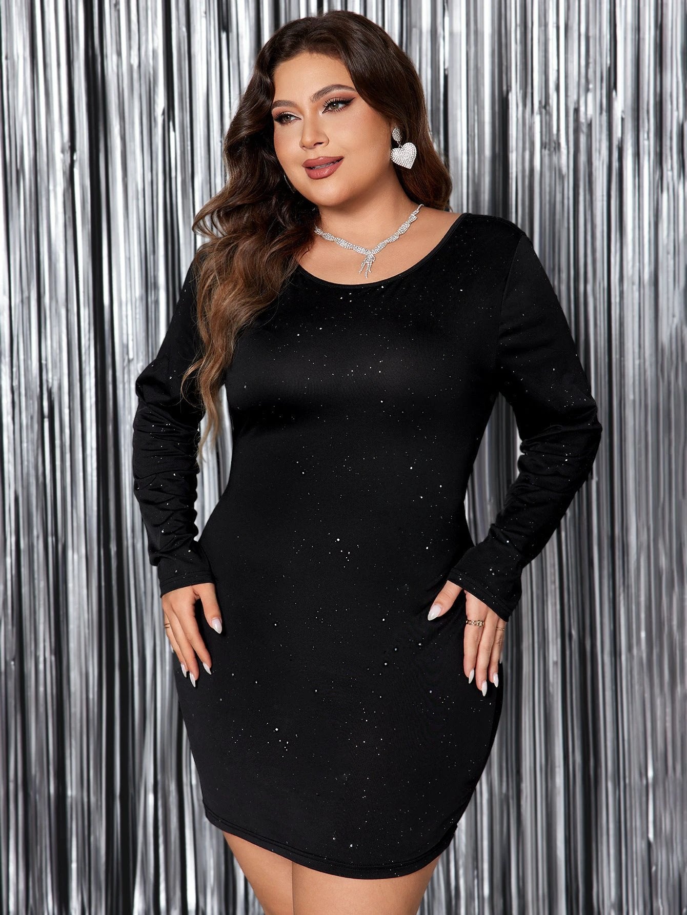 European And American Round Neck Plus Size Thin And Glittering Hip Skirt by GJG Denim