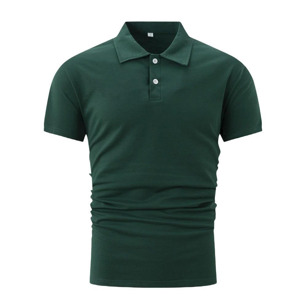 Short Sleeve Polo Shirt Men Solid Color Button Lapel Button Top by GJG Denim