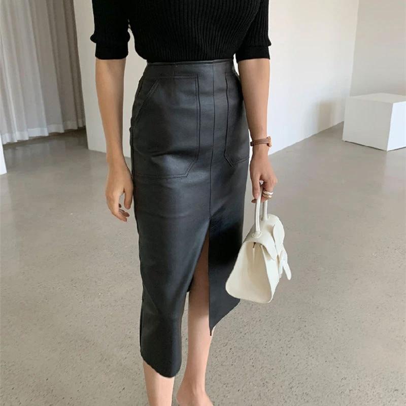 Temperament Deep Split Skirt by GJG Denim