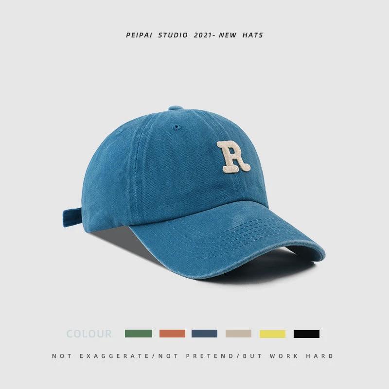 Washed Letter R Ball Cap For Men by GJG Denim