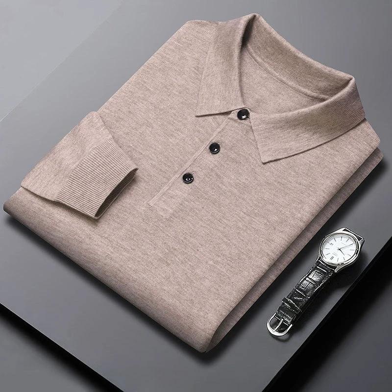 Men's Polo Knitted Long Sleeve Shirt by GJG Denim