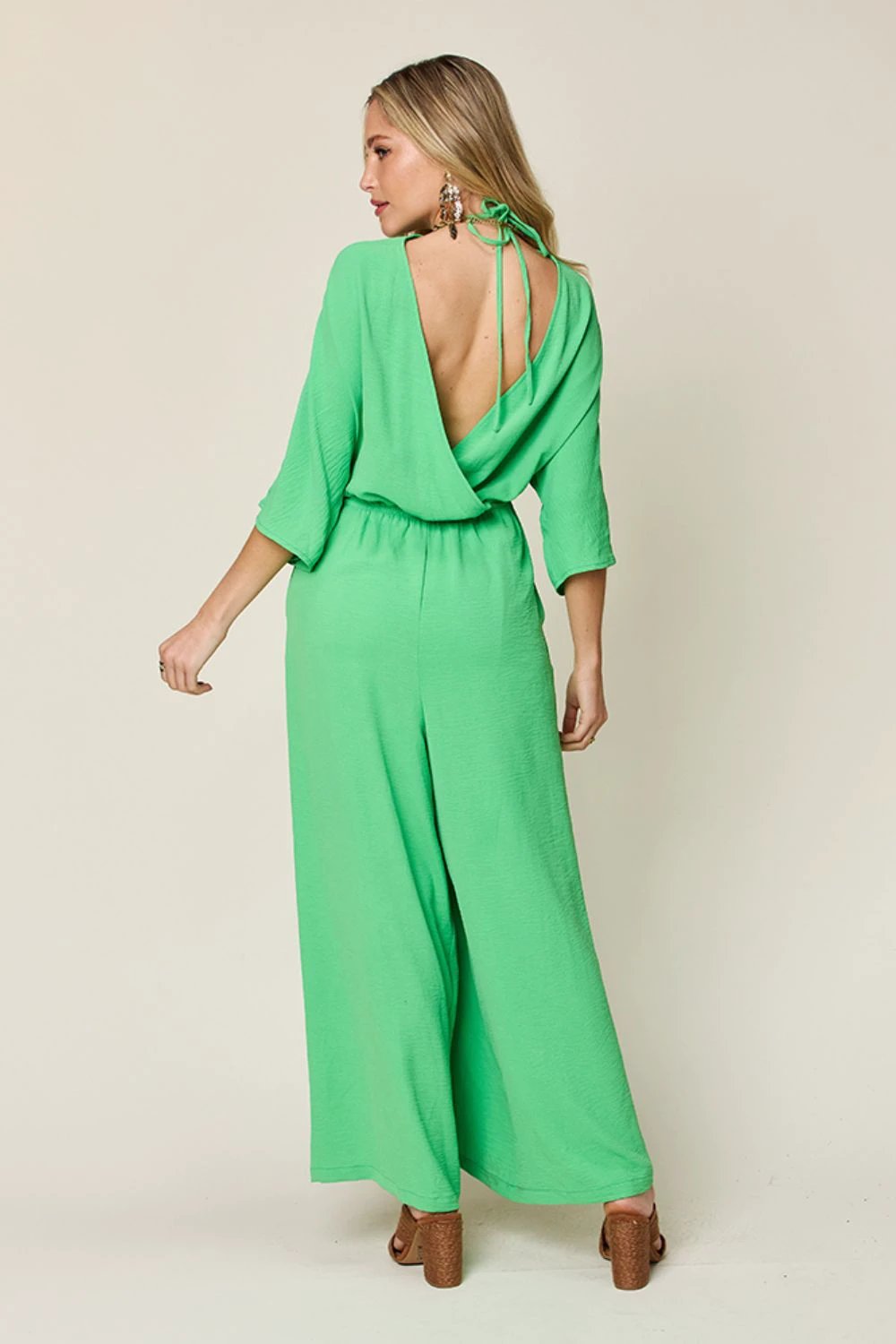 Tie-Waist Jumpsuit with Wide Legs and Short Sleeves by Lady Ros