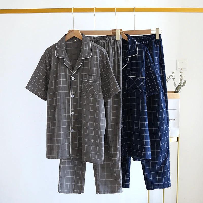 Single-line Plaid Pajamas For Men by GJG Denim