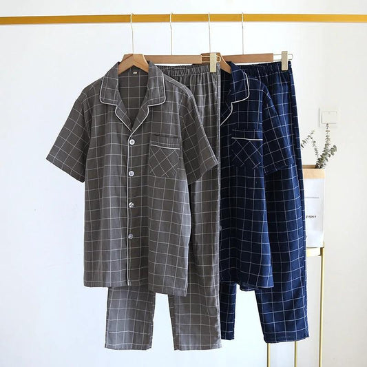 Single-line Plaid Pajamas For Men by GJG Denim