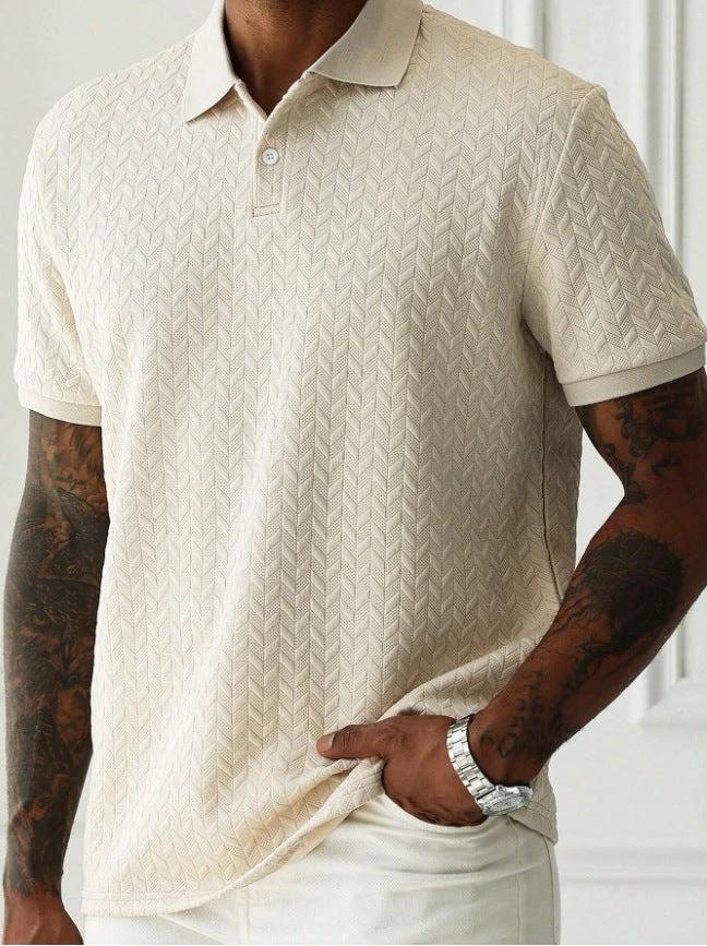 Men's Solid Color Polo Collar Short-sleeved Shirt by GJG Denim
