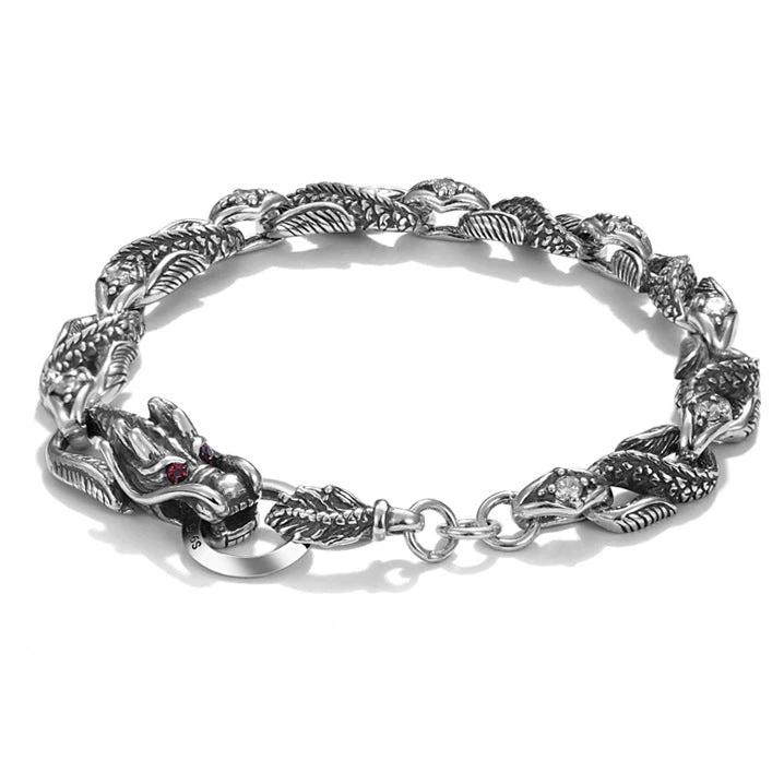Men's 925 Sterling Silver Dragon Bone Bracelet by GJG Denim