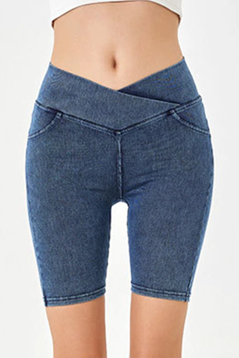 Basic Bae Asymmetrical Waist Denim Shorts with Pockets by Lady Ros