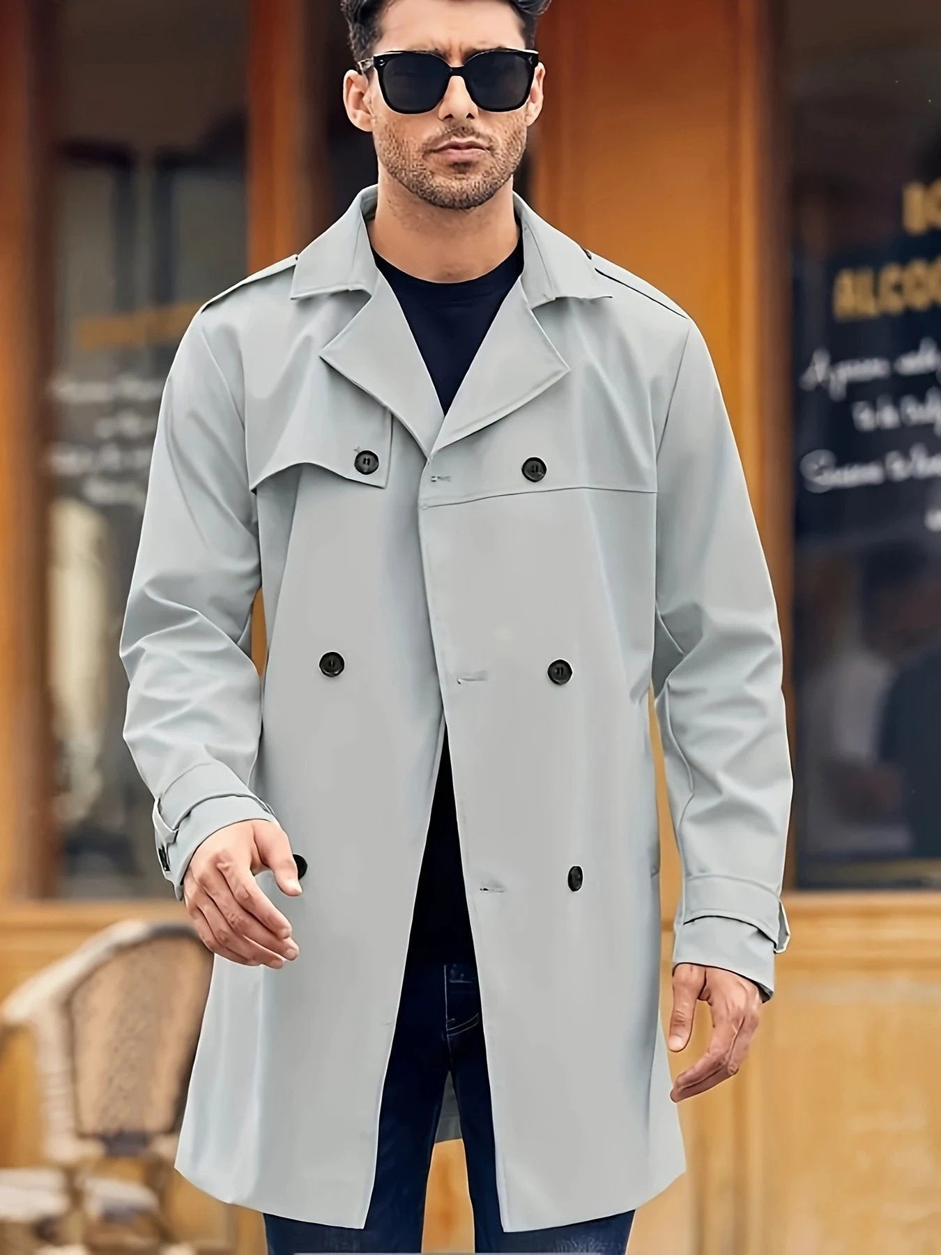 Men's Double-breasted Long-sleeved Lapel Coat by GJG Denim