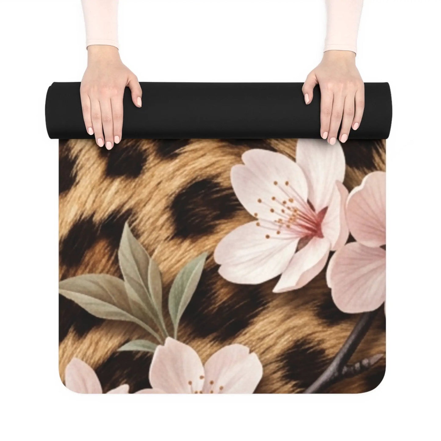 Leopard Floral Rubber Yoga Mat — Non-Slip Animal Print Fitness Mat by Printify