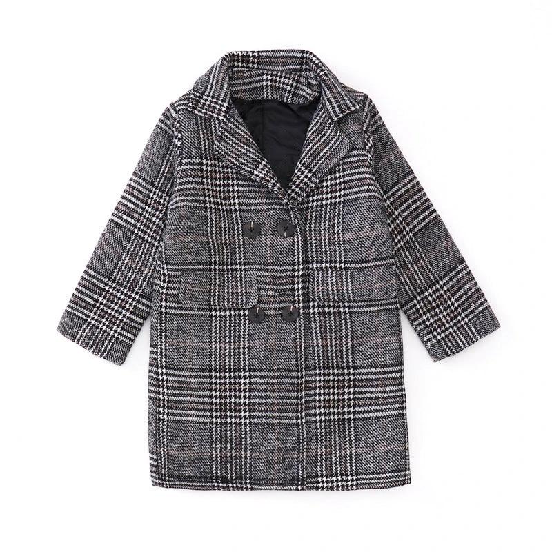 Gray plaid houndstooth coat for girls by GJG Denim