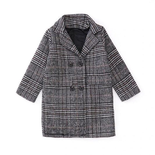 Gray plaid houndstooth coat for girls by GJG Denim