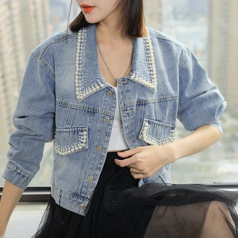 Women's Trendy Loose Petite Short Denim Jacket by GJG Denim