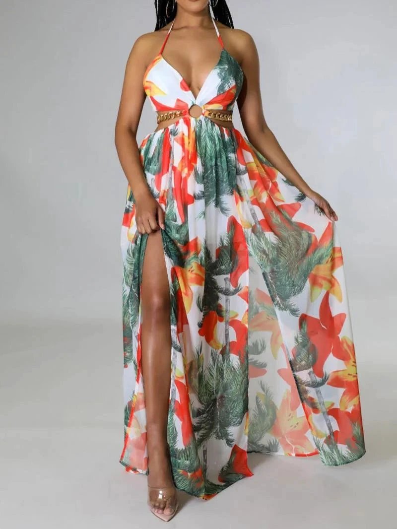 Tropical Floral Printed Dress Sling Style by GJG Denim