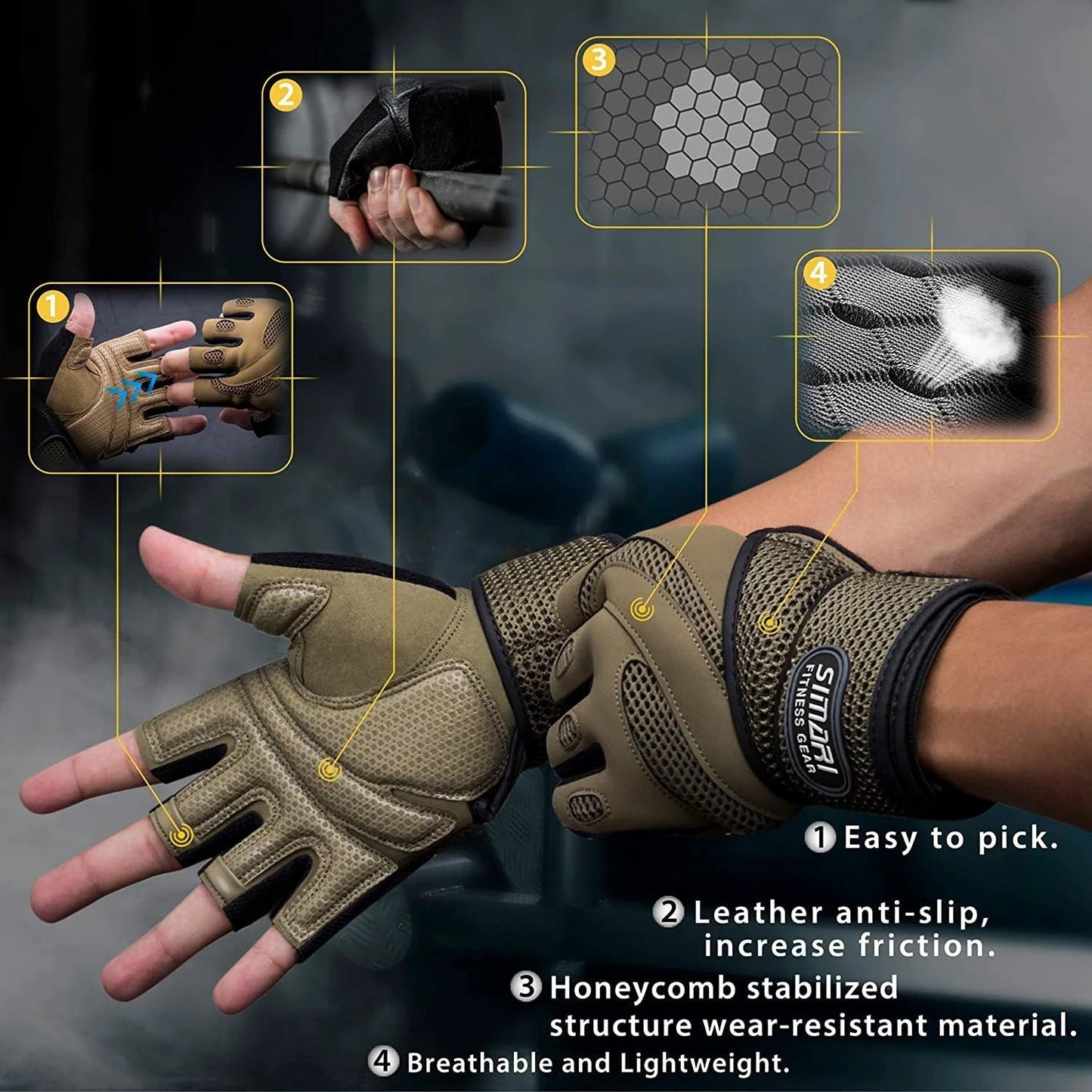 Men's Simplicity All-Match Sports Fitness Short Finger Gloves by GJG Denim