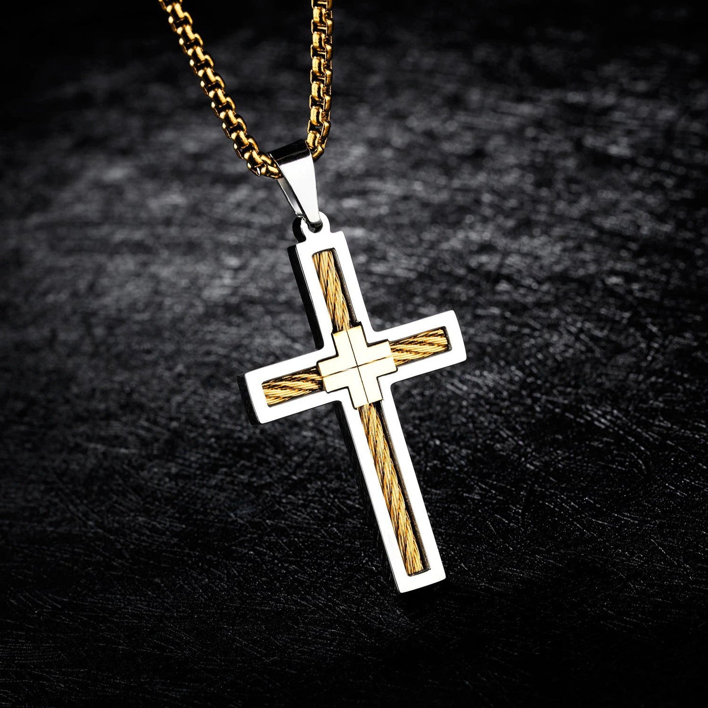 Men's Titanium Steel Wire Cross Necklace by GJG Denim