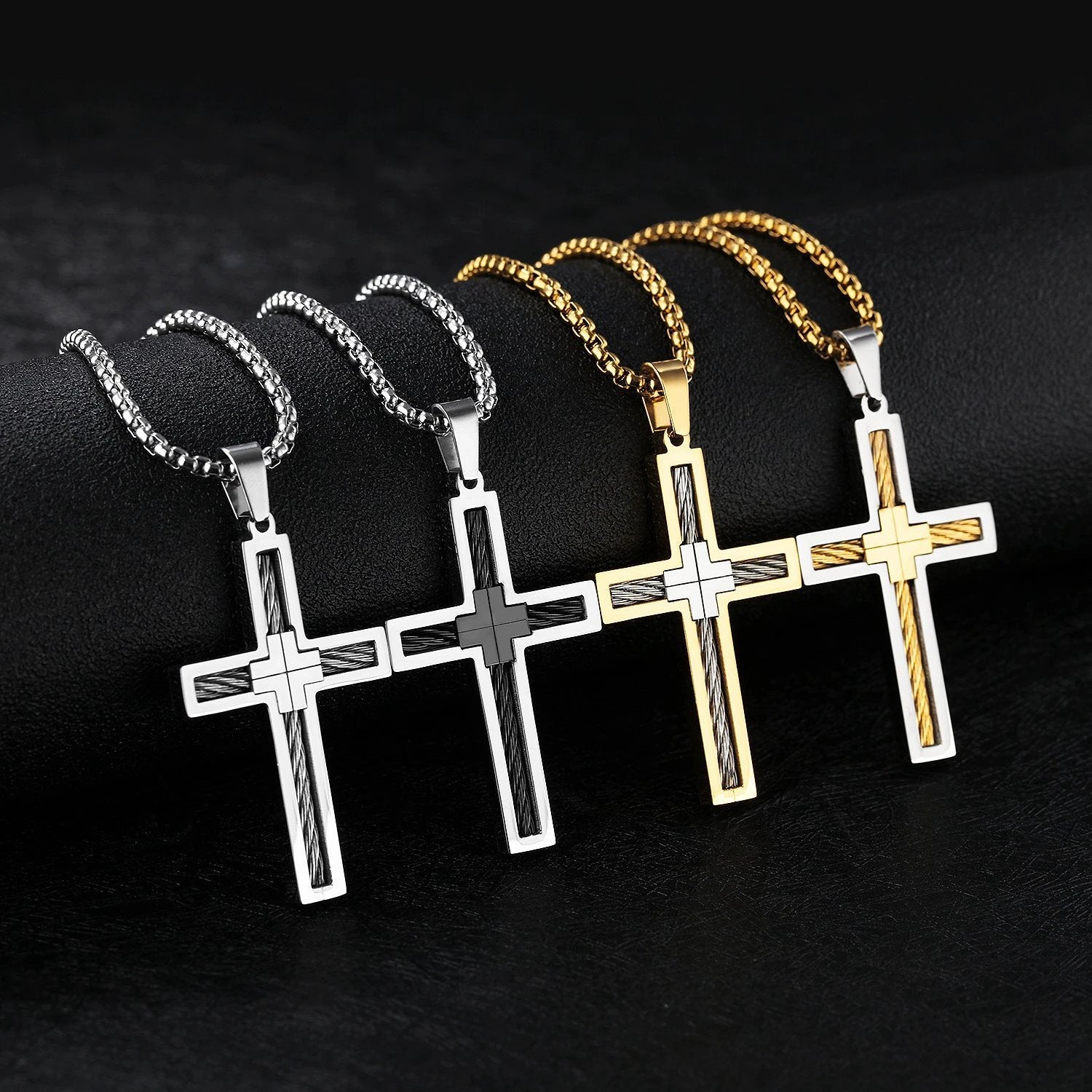 Men's Titanium Steel Wire Cross Necklace by GJG Denim