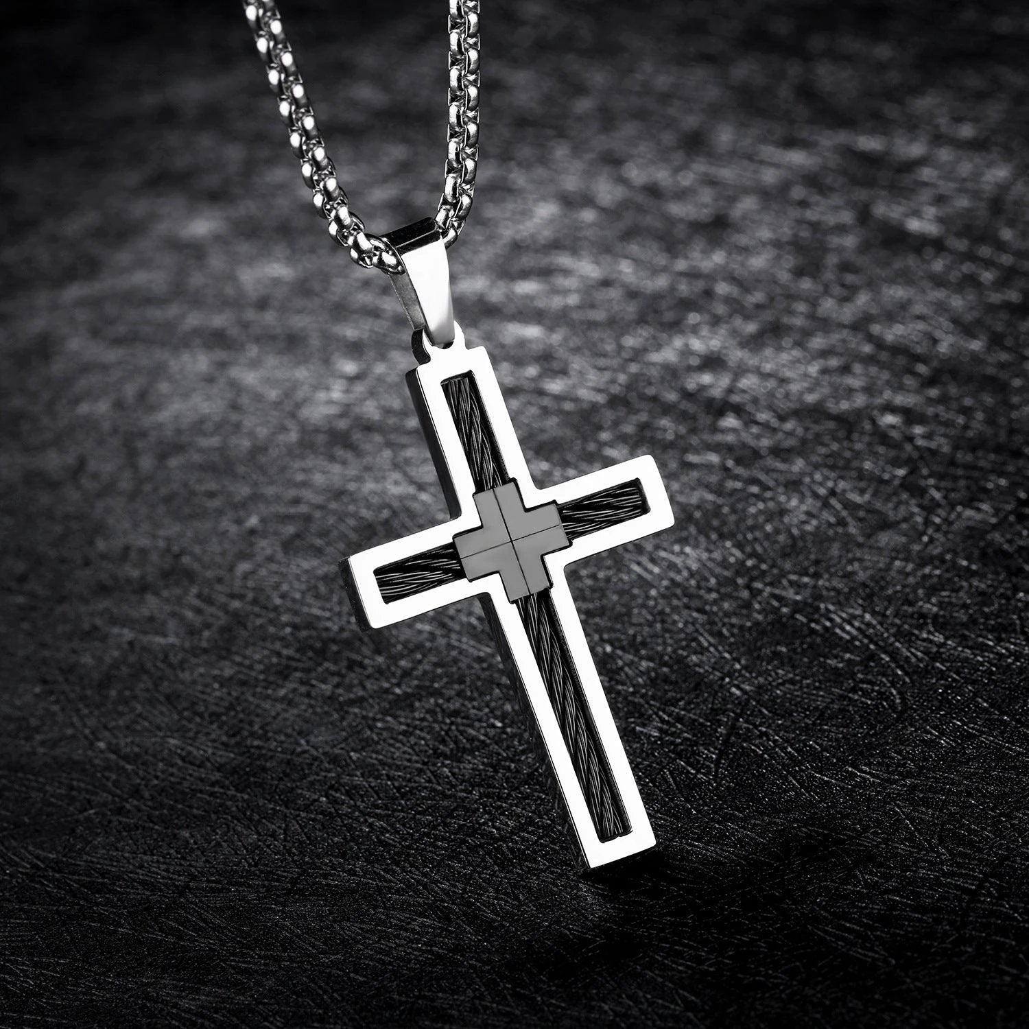 Men's Titanium Steel Wire Cross Necklace by GJG Denim