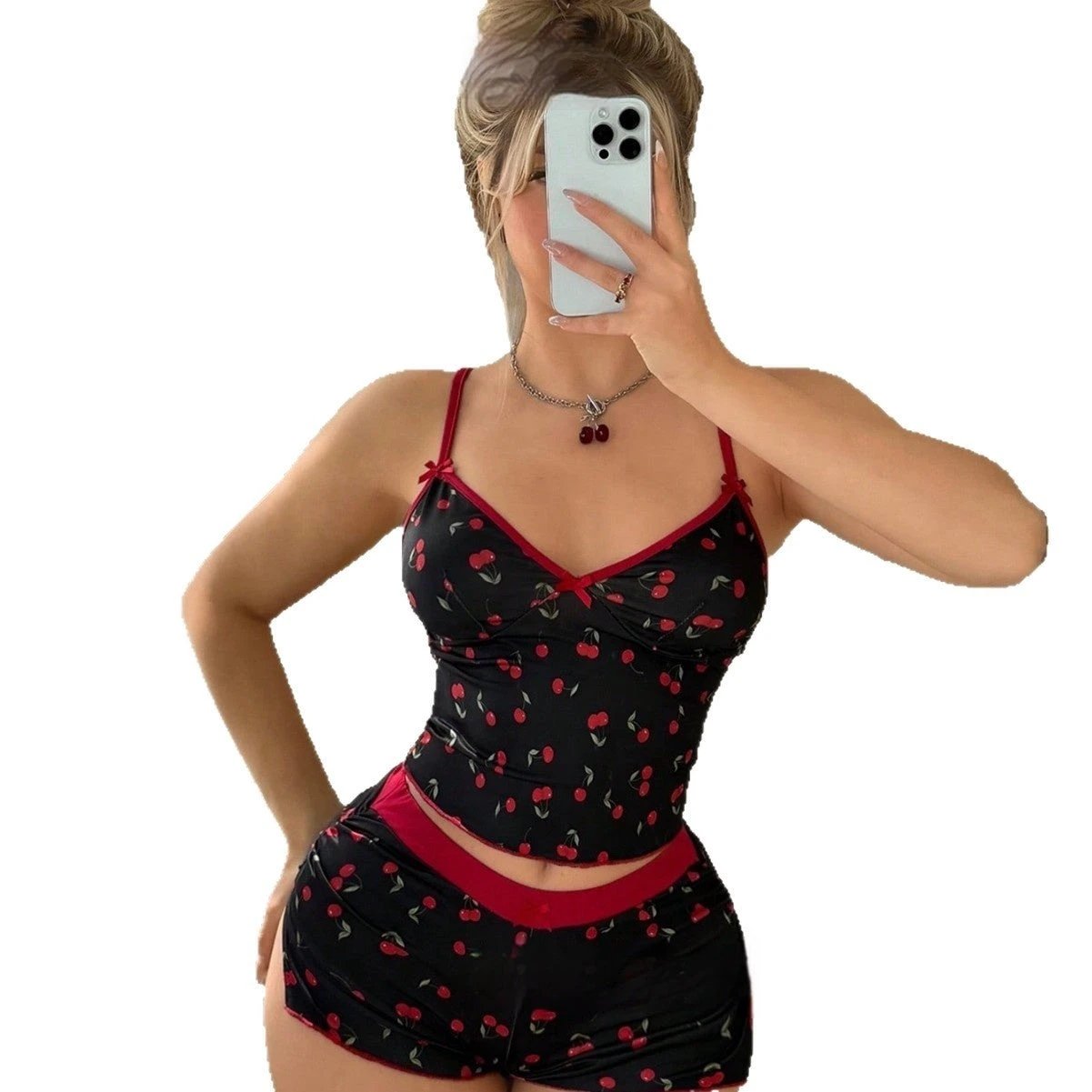 Cherry-printed Sexy And Sweet Pajama Set by GJG Denim