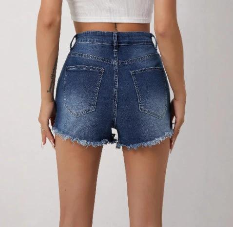 Womens High-waisted Slim-fit Ripped Denim Shorts by GJG Denim