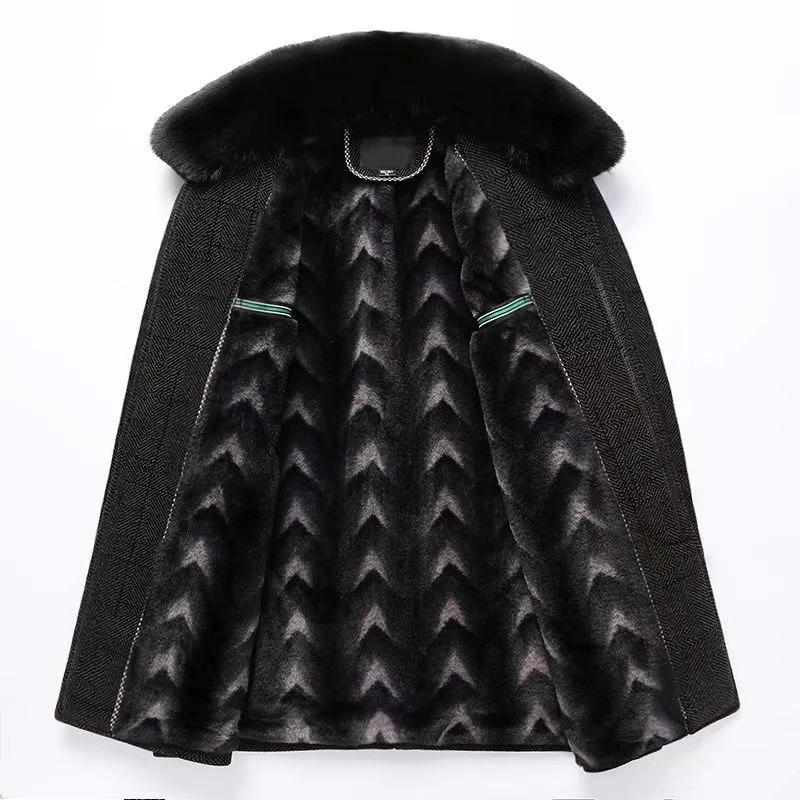 Men's Trench Coat Chenille Fleece-lined Woolen Coat by GJG Denim